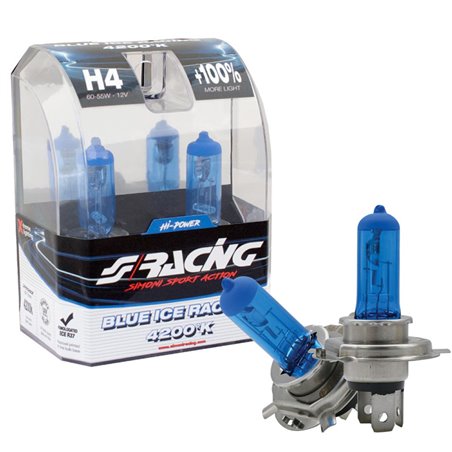 Simoni Racing Ampoules Halogène 'Blue Ice Racing' H4 (4200K) 12V/60-55W, set de 2 pièces ECE-R37