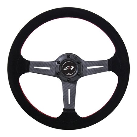 Simoni Racing Volant Universel Carlos - Carbone - Suède Noir + Couture Rouge - Diamètre 350mm