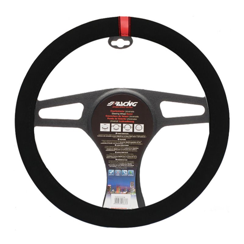 Simoni Racing Couvre-Volant Carrera Look - Microfibre Noir + Marquage Rouge - 37-39cm