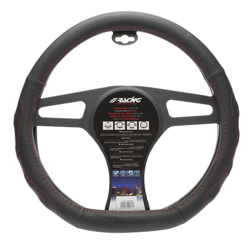 Simoni Racing Couvre-Volant Compe - Eco-Cuir Noir + Couture Rouge - 37-39cm