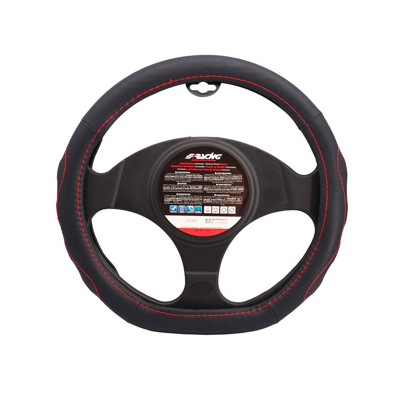 Simoni Racing Couvre-Volant Compe Small - Eco-Cuir Noir + Couture Rouge - 35-37cm
