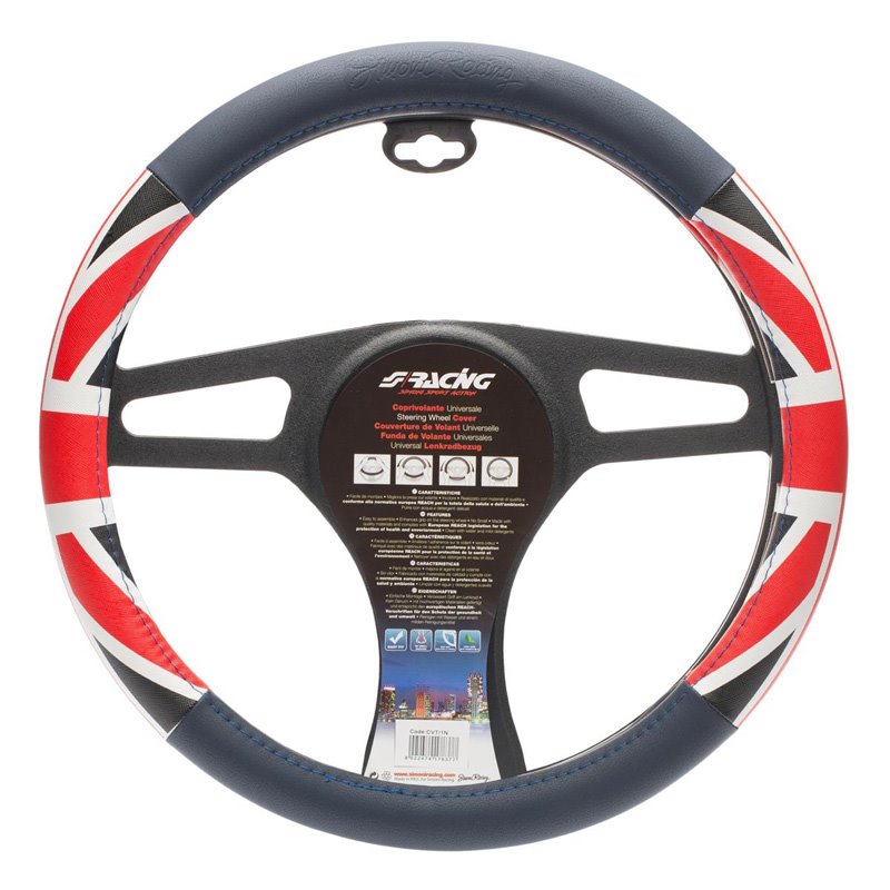 Simoni Racing Couvre-Volant UK Flag - Eco-Cuir Bleu/Rouge/Blanc - 37-39cm