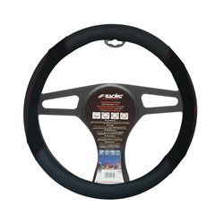 Simoni Racing Couvre-Volant Shammy - Eco-Cuir Noir + Couture Rouge - 37-39cm