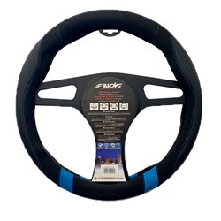Simoni Racing Couvre-Volant Good Vibe B - Eco-Cuir Noir/Microfibre/Aspect Carbone + Inserts Bleus - 37-39cm