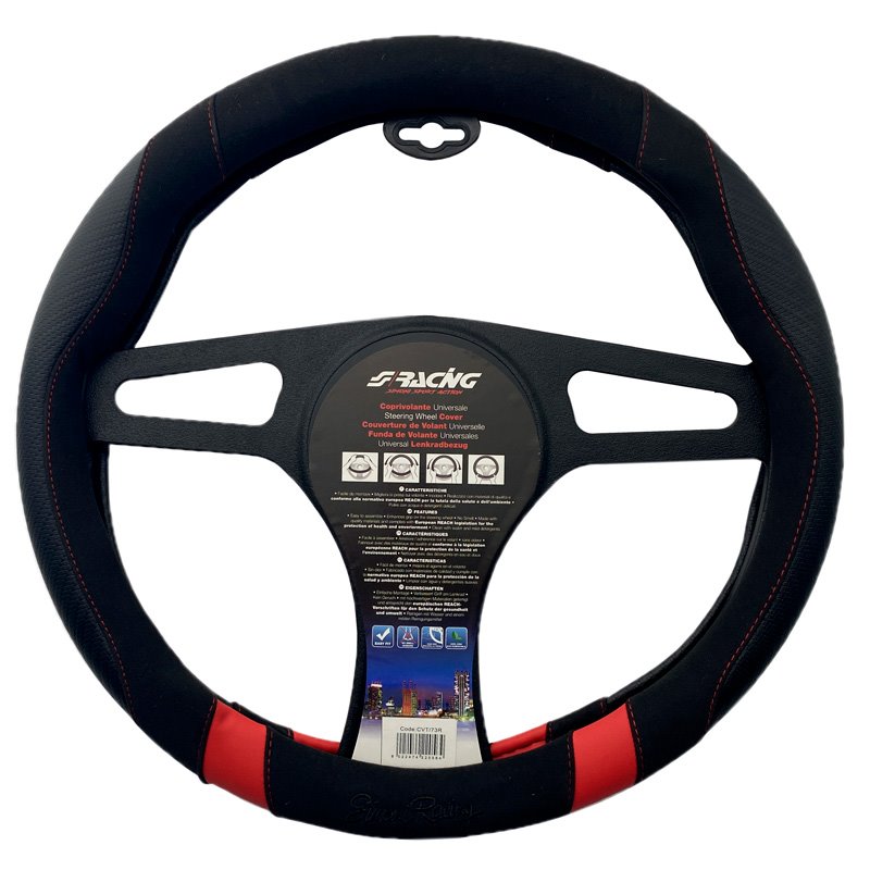 Simoni Racing Couvre-Volant Good Vibe R - Eco-Cuir Noir/Microfibre/Aspect Carbone + Inserts Rouges - 37-39cm