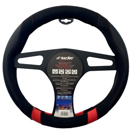 Simoni Racing Couvre-Volant Good Vibe R - Eco-Cuir Noir/Microfibre/Aspect Carbone + Inserts Rouges - 37-39cm