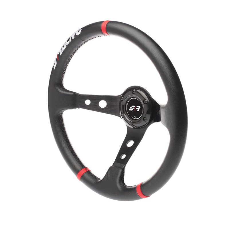 Simoni Racing Volant Universel Gravel - Eco-Cuir Noir/Rouge - Diamètre 350mm