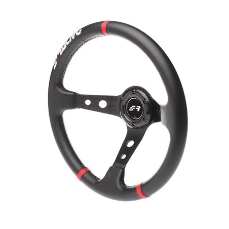 Simoni Racing Volant Universel Gravel - Eco-Cuir Noir/Rouge - Diamètre 350mm