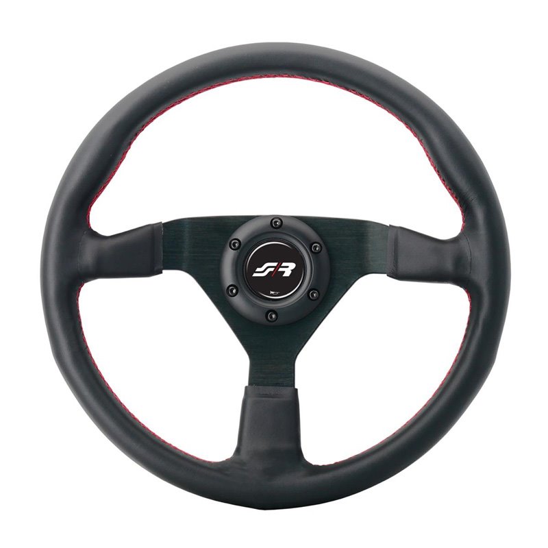 Simoni Racing Volant Universel Nob - Cuir Noir + Couture Rouge - Diamètre 350mm