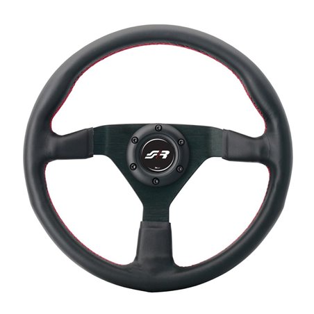 Simoni Racing Volant Universel Nob - Cuir Noir + Couture Rouge - Diamètre 350mm