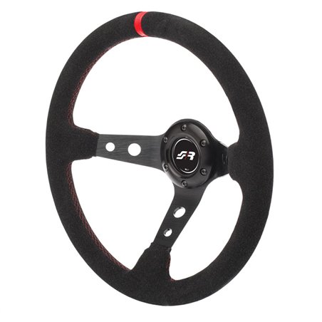 Simoni Racing Volant Universel Pitlane - Suède Noir + Couture Rouge - Diamètre 350mm