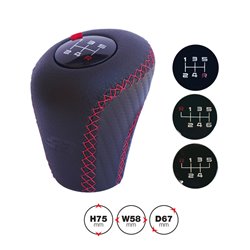 Simoni Racing Pommeau de Vitesse Slick - Noir/Rouge incl. 3 Schémas de Passage des Vitesses