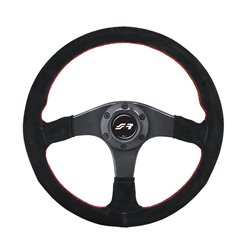 Simoni Racing Volant Universel Walter - Carbone - Suède Noir + Couture Rouge - Diamètre 350mm