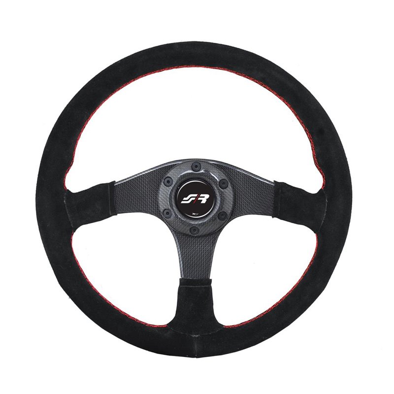 Simoni Racing Volant Universel Walter - Carbone - Suède Noir + Couture Rouge - Diamètre 350mm