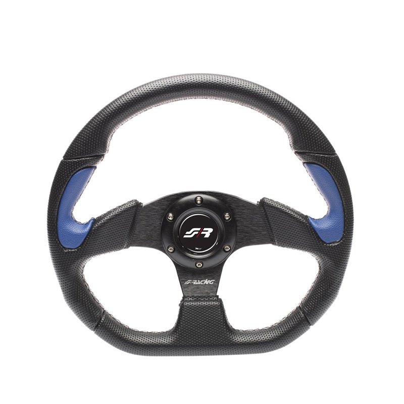 Simoni Racing Volant Universel X2 Poly Pelle - Eco-Cuir Noir/Bleu - Diamètre 330mm