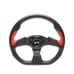 Simoni Racing Volant Universel X2 Poly Pelle - Eco-Cuir Noir/Rouge - Diamètre 330mm