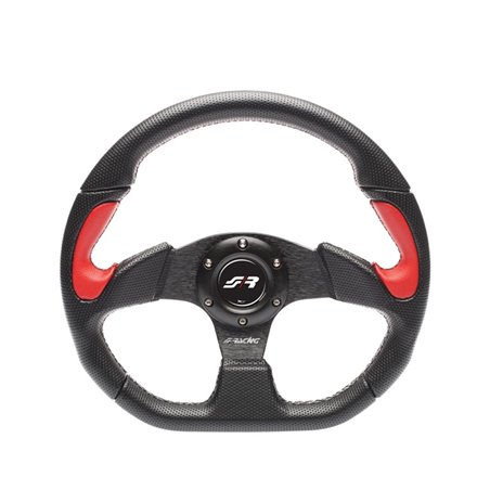 Simoni Racing Volant Universel X2 Poly Pelle - Eco-Cuir Noir/Rouge - Diamètre 330mm