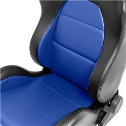 Siège baquet 'Eco' - Noir/Simili Cuir Bleu - Dossier régable (à gauche) - incl. glissières