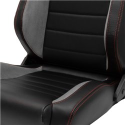 Siège baquet 'VGR' - Simili Cuir Noir + Textile/Suede Gris clair + Surpiqûres rouge - Dossier régable - incl. glissières