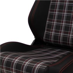Siège baquet 'VGR' - Tissu Noir + Tissu en motif à carreaux Rouge + Surpiqûres Rouge - Dossier régable - incl. glissières