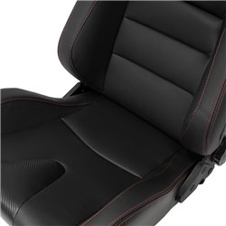 Siège baquet 'RK' - Simili Cuir Noir + Surpiqûres rouge - Dossier régable - incl. glissières