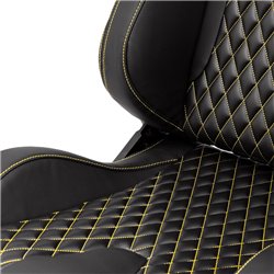 Siège baquet 'AK' - Simili Cuir Noir + Surpiqûres jaune - Dossier régable - incl. glissières