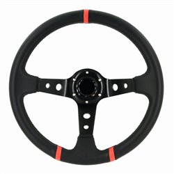 Volant Sport universel 'Deep-Dish' - Ø350mm - PVC Noir + Rayons Noir + Bandes Rouge