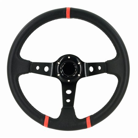 Volant Sport universel 'Deep-Dish' - Ø350mm - PVC Noir + Rayons Noir + Bandes Rouge