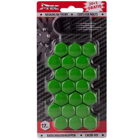 Set de couvres écrous de jantes - Matière synthétique vert - 17mm - set de 20+1 pièces