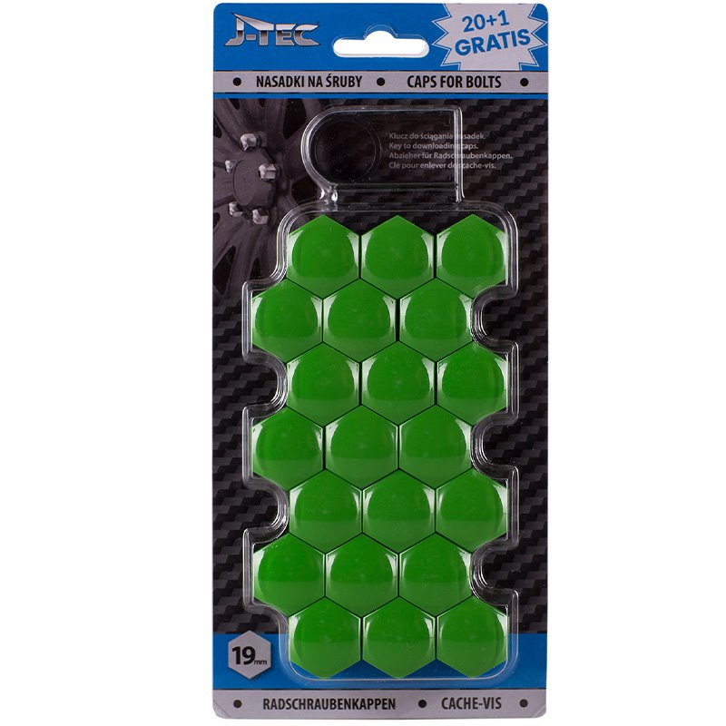Set de couvres écrous de jantes - Matière synthétique vert - 19mm - set de 20+1 pièces