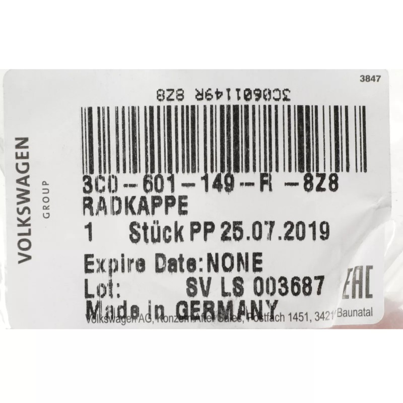 Enjoliveur central de roue Volkswagen GTI R32 Rabbit 2008-2009 NEUF 3C0-601-149-R-8Z8