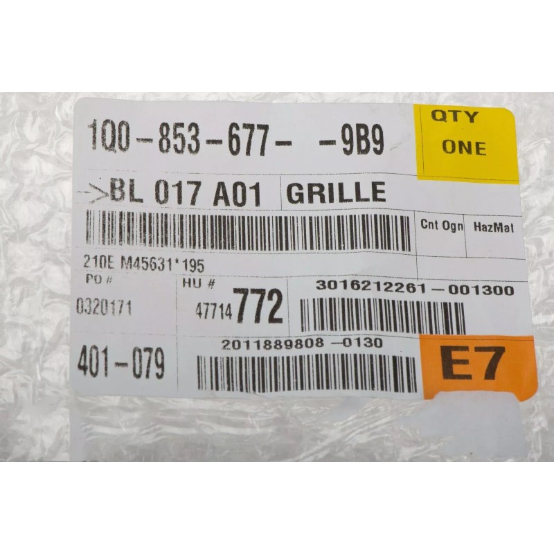 07-11 VW Volkswagen Eos Grille de Pare-Chocs Avant Inférieure Centrale d'Origine NEUF