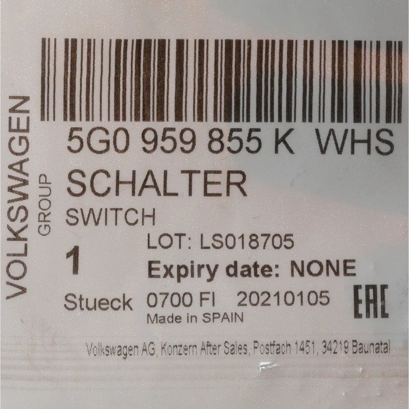 Interrupteur de fenêtre de porte Volkswagen OEM 2016-2021 Golf Tiguan NEUF 5G0-959-855-K-WHS