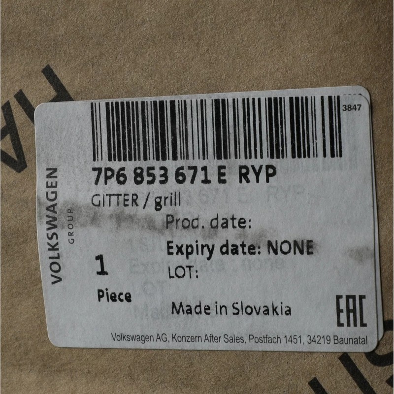 Grille inférieure neuve pour Volkswagen Touareg 2011-2014 OEM 7P6-853-671-E-RYP