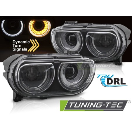 HEADLIGHTS BLACK DRL fits DODGE CHALLENGER 08-14 HEADLIGHTS BLACK DRL fits DODGE CHALLENGER 08-14