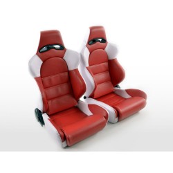 Sièges sport FK Sièges demi-coque pour voiture Set Edition 1 cuir artificiel rouge blanc
