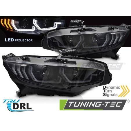 LED HEADLIGHTS BLACK DRL SEQ fits HONDA CIVIC X 16-21