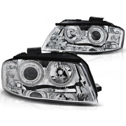 PHARES ANGEL EYES CHROME pour AUDI A3 8P 05.03-03.08