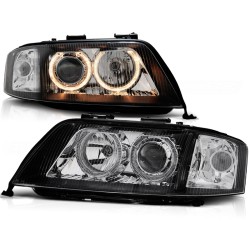 Phares Xénon Angel Eyes Noirs compatibles AUDI A6 06.01-05.04
