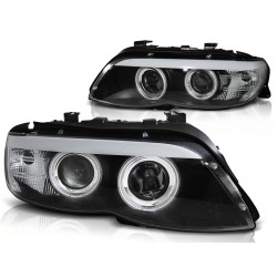 Phares Xénon Angel Eyes CCFL Noir pour BMW X5 E53 11.03-06