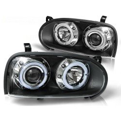 Phares ANGEL EYES noirs pour VW GOLF 3 09.91-08.97