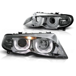 PHARES ANGEL EYES 3D CHROME pour BMW E46 09.01-03.05 S/T
