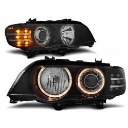 Phares Angel Eyes noirs avec indicateur LED pour BMW X5 E53 09.99-10.03