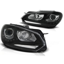 Phares TRUE DRL noirs pour VW Golf 6 10.08-12