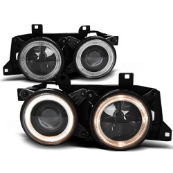 Phares Angel Eyes noirs compatibles avec BMW E32/E34