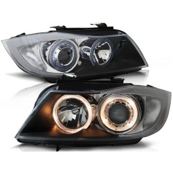 Phares Angel Eyes noirs compatibles avec BMW E90/E91 03.05-08.08