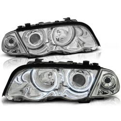 Phares Angel Eyes CCFL Chrome pour BMW E46 05.98-08.01 S/T