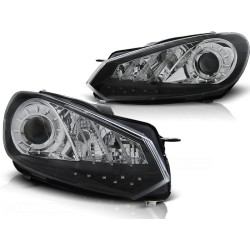 Phares TRUE DRL noir pour VW Golf 6 10.08-12
