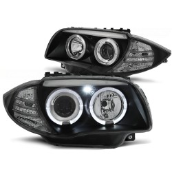 Phares Angel Eyes noirs compatibles avec BMW Série 1 E87/E81/82/88 04-11