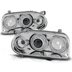 Phares Angel Eyes Chrome pour VW Golf 3 09.91-08.97